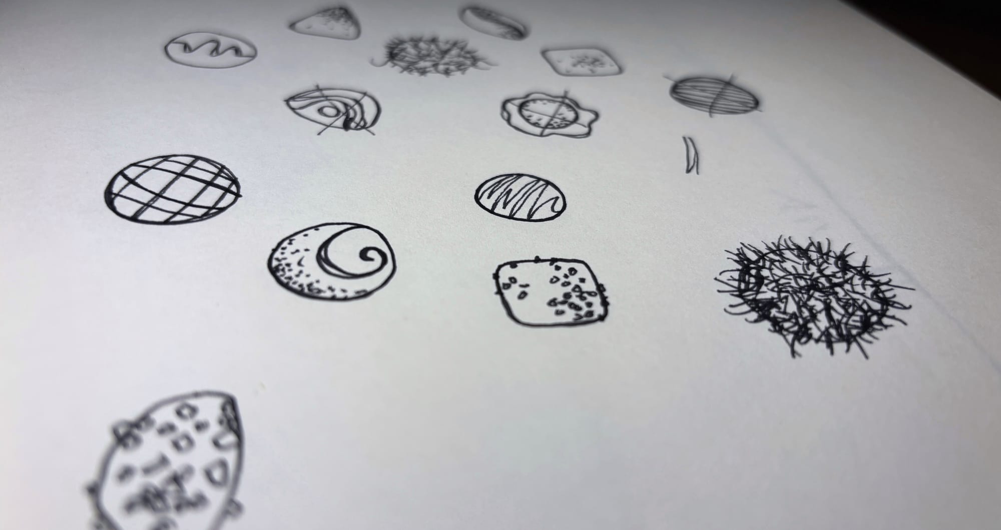 Pen sketches of various candy shapes for Bittersweet poem illustration Pen sketches of various candy shapes for Bittersweet poem illustration